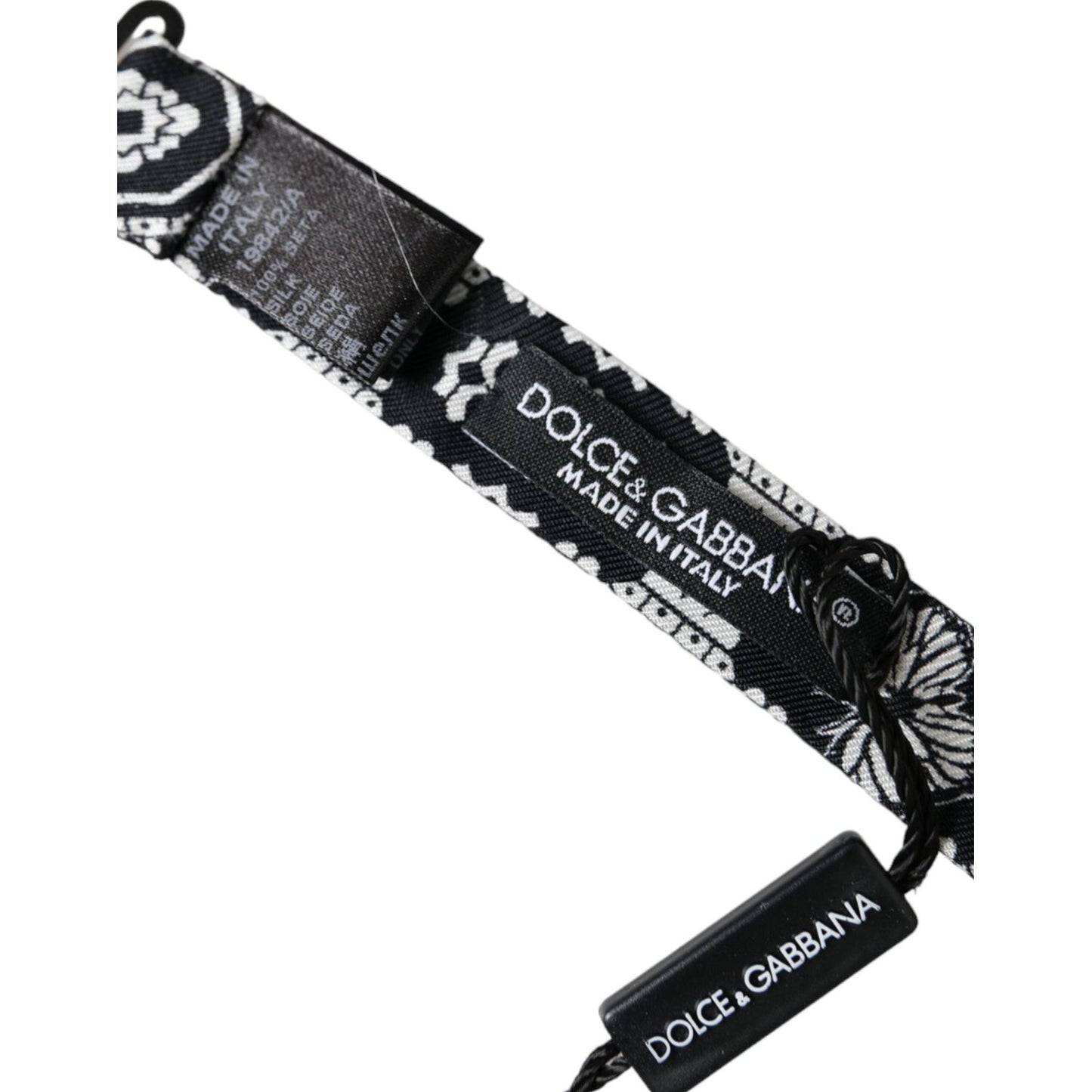 Dolce & Gabbana Black White Printed Adjustable Neck Men Bow Tie Dolce & Gabbana Dark Slate Gray
