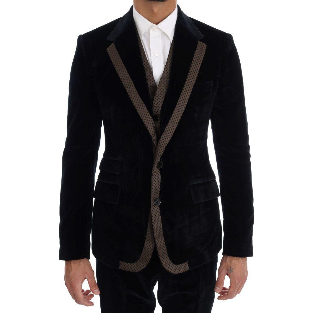 Dolce & Gabbana Elegant Blue Three-Piece Slim Fit Suit Dolce & Gabbana Black