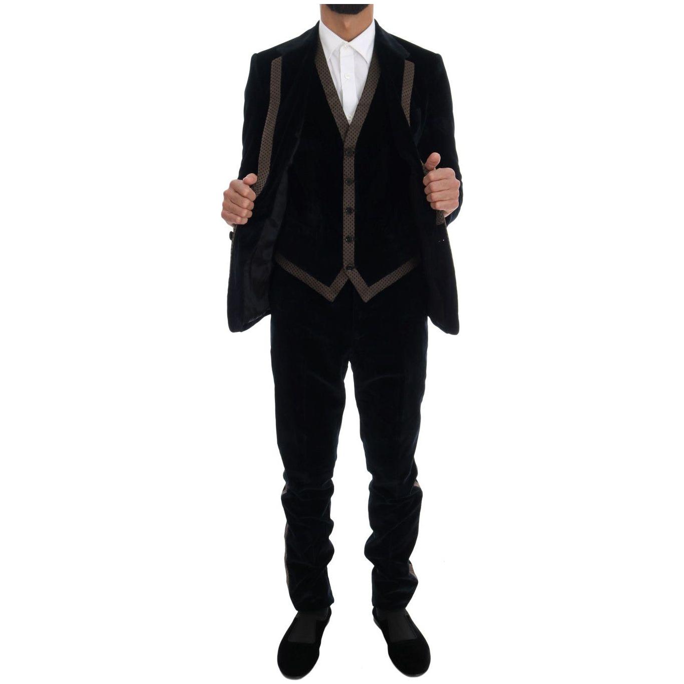 Dolce & Gabbana Elegant Blue Three-Piece Slim Fit Suit Dolce & Gabbana Black