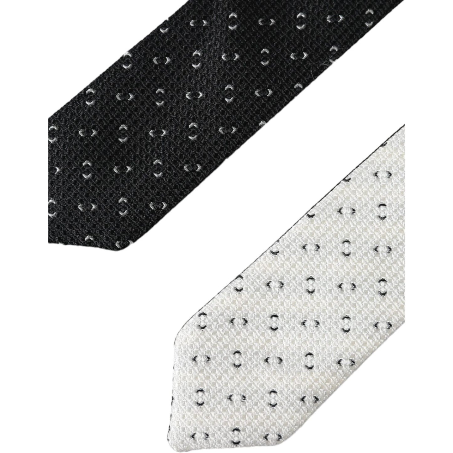 Dolce & Gabbana Black White Patterned Adjustable Tie Dolce & Gabbana Black