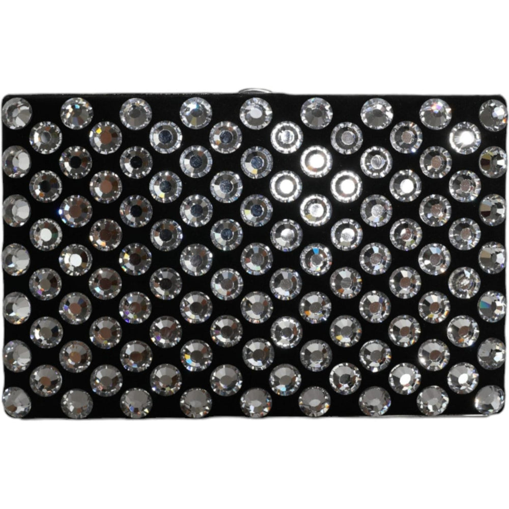 Dolce & Gabbana Black Velvet Crystal Clutch Evening Party Purse Bag BAG1585