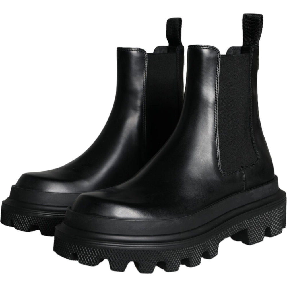 Dolce & Gabbana Black Leather Slip On Stretch Trekking Boots Shoes MV5862-41