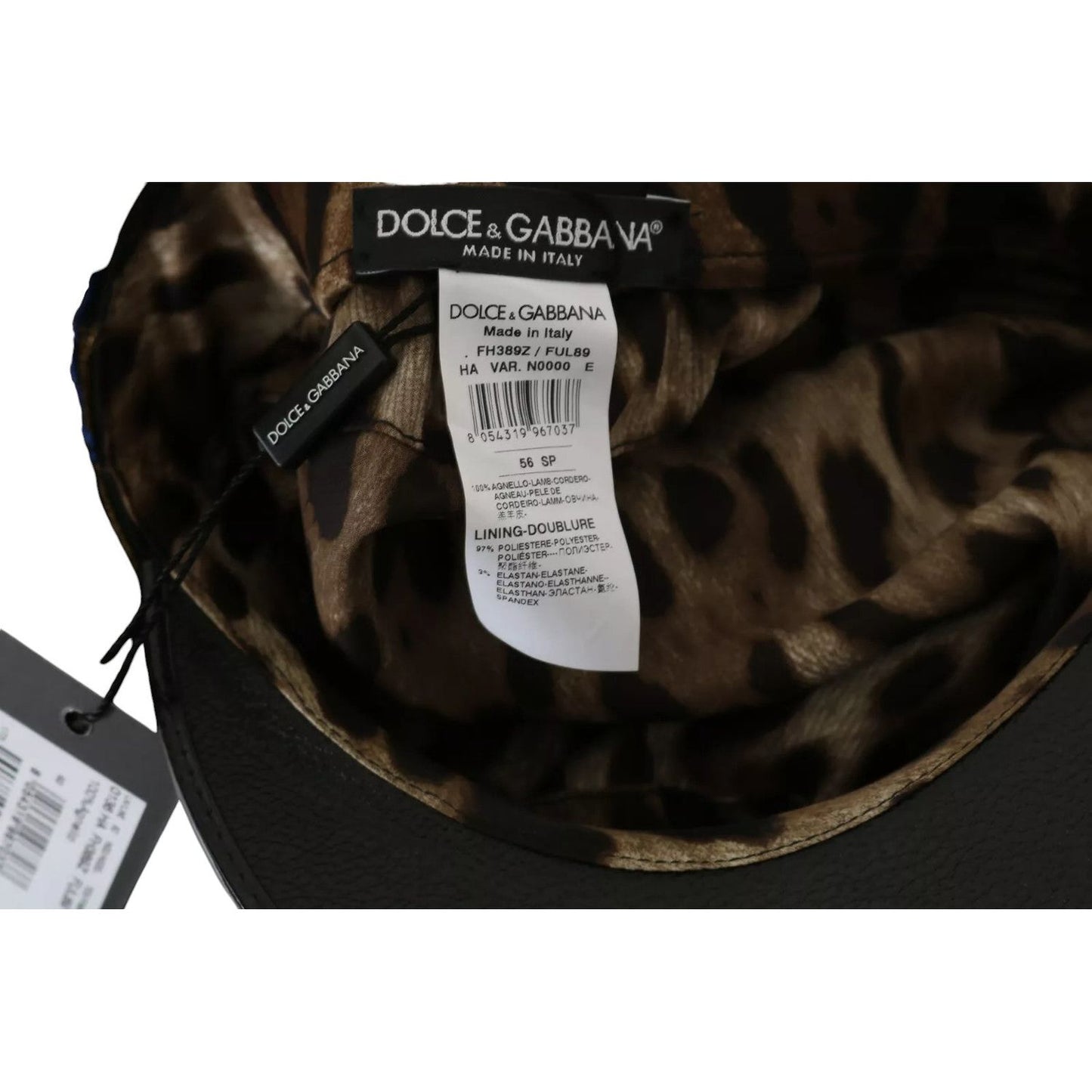 Dolce & Gabbana Black Leather Crystal Beads Gold Ribbon Fiddler Cap Dolce & Gabbana Black
