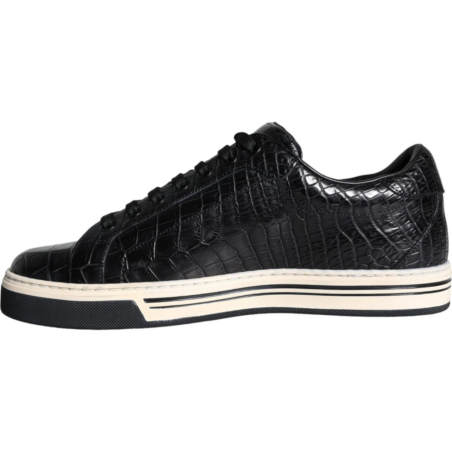 Dolce & Gabbana Black Leather Men Low Top Sneakers Shoes Dolce & Gabbana Antique White