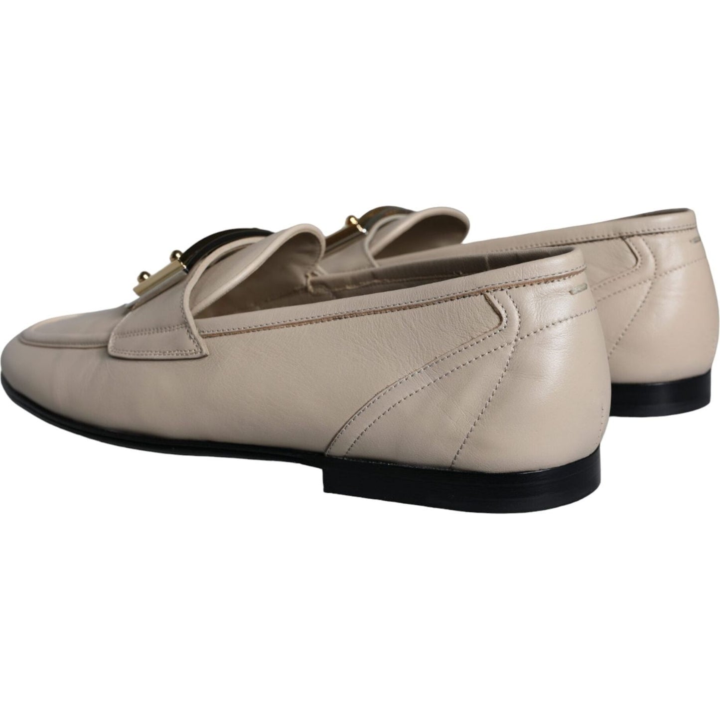 Dolce & Gabbana Beige Leather Logo Plaque Slip On Men Loafers Shoes Dolce & Gabbana Rosy Brown
