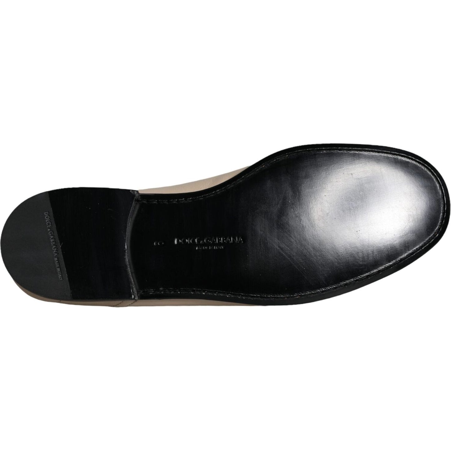 Dolce & Gabbana Beige Leather Logo Plaque Slip On Men Loafers Shoes Dolce & Gabbana Light Gray