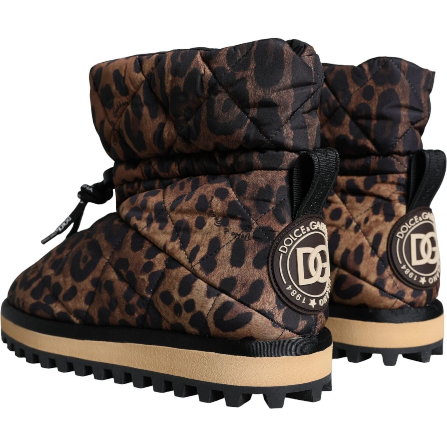 Dolce & Gabbana Brown Leopard Ankle Boots Padded Shoes Dolce & Gabbana Black