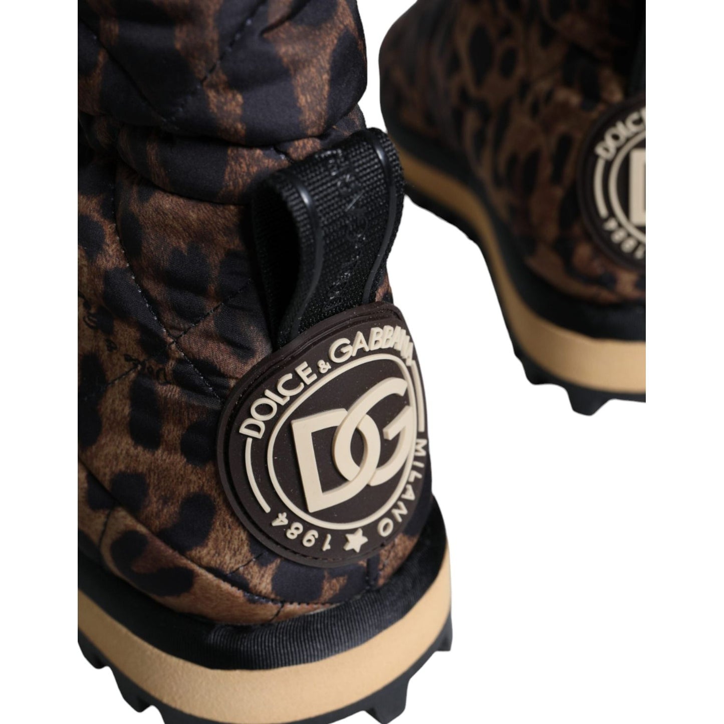Dolce & Gabbana Brown Leopard Ankle Boots Padded Shoes Dolce & Gabbana Black
