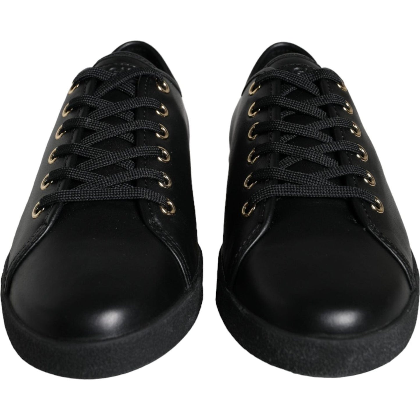 Dolce & Gabbana Black Gold Leather Classic Sneakers Shoes Dolce & Gabbana Black