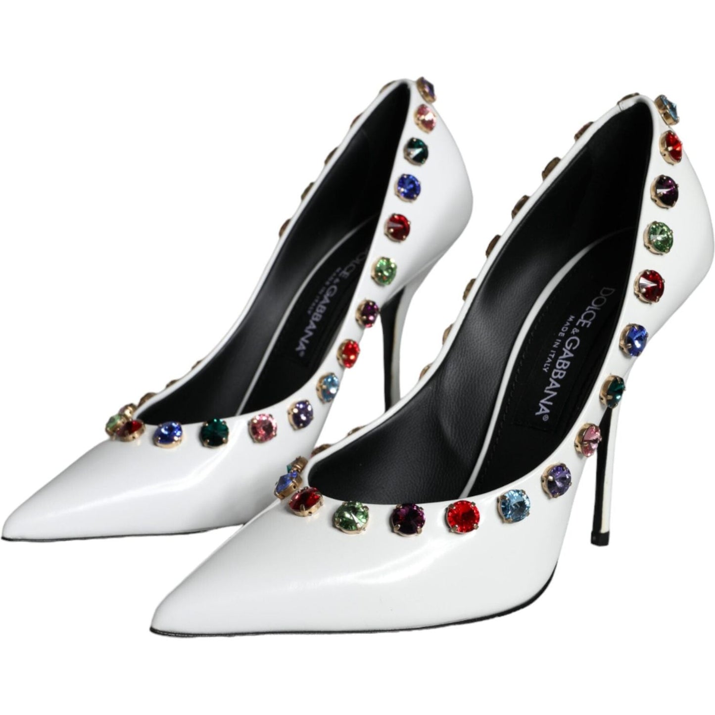 Dolce & Gabbana White Crystal Leather High Heels Pumps Shoes Dolce & Gabbana Black