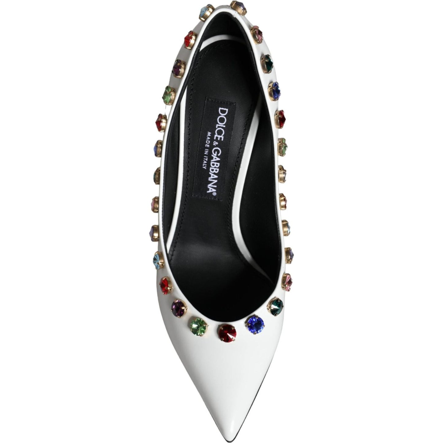 Dolce & Gabbana White Crystal Leather High Heels Pumps Shoes Dolce & Gabbana Black
