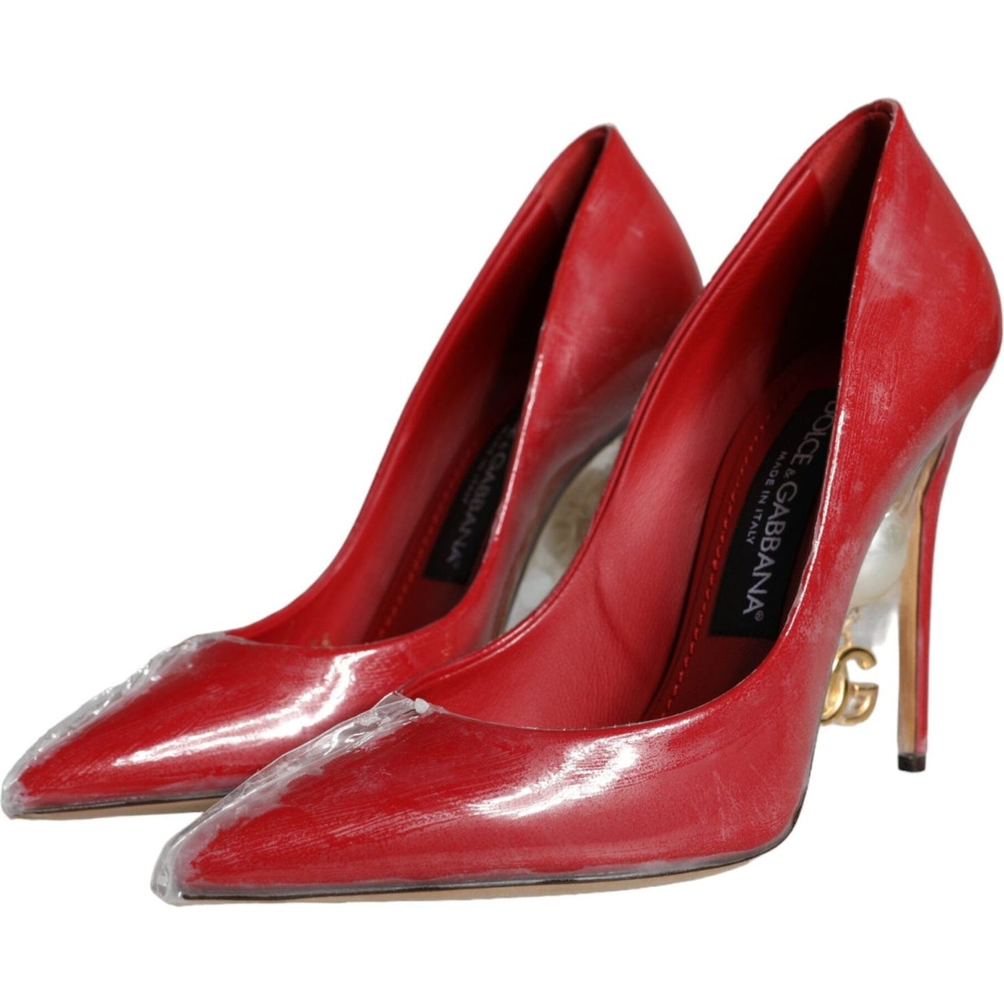 Dolce & Gabbana Red Patent Leather Faux Pearl Heels Pumps Shoes Dolce & Gabbana Brown