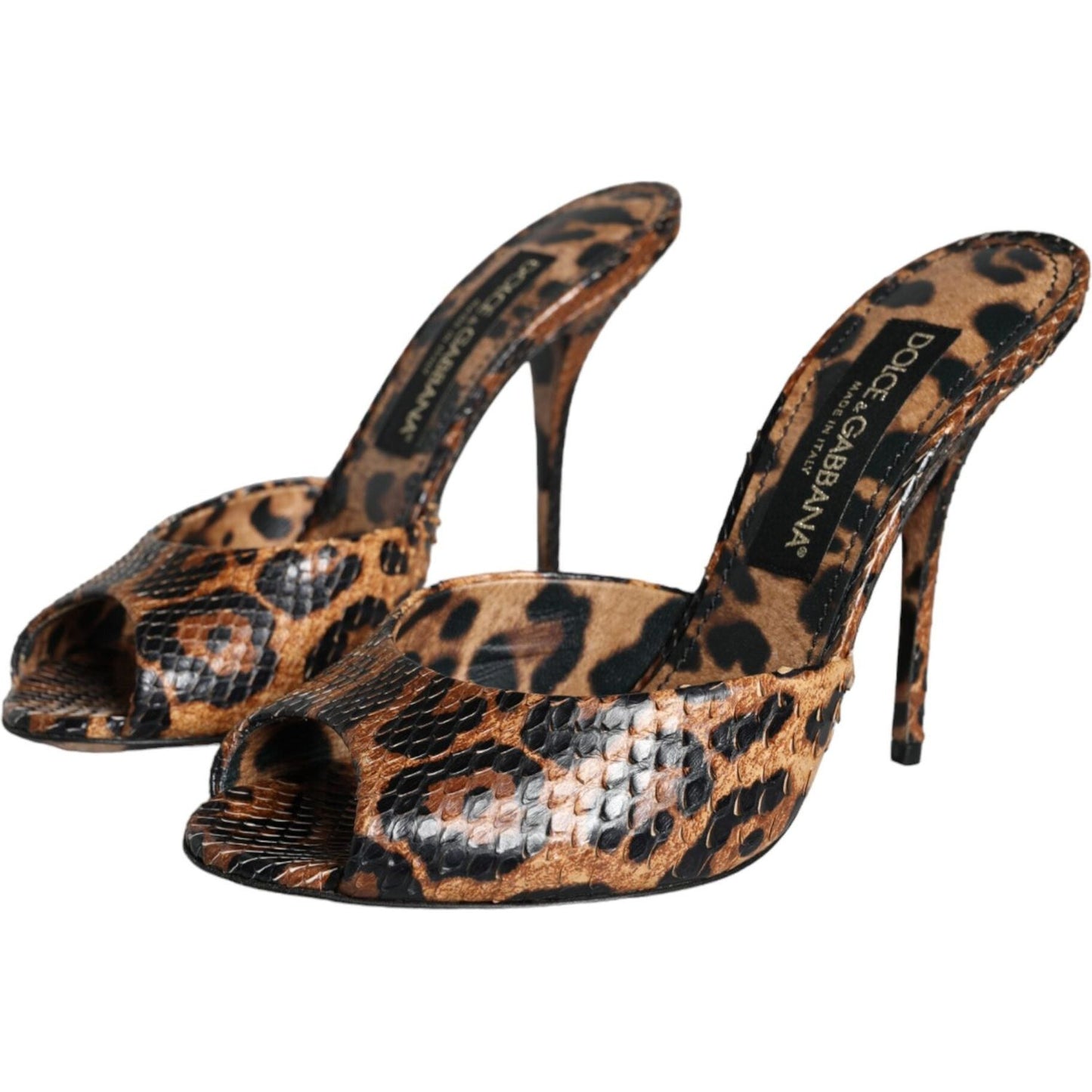 Dolce & Gabbana Brown Leopard Leather Slides Heels Sandals Shoes Dolce & Gabbana Dark Slate Gray