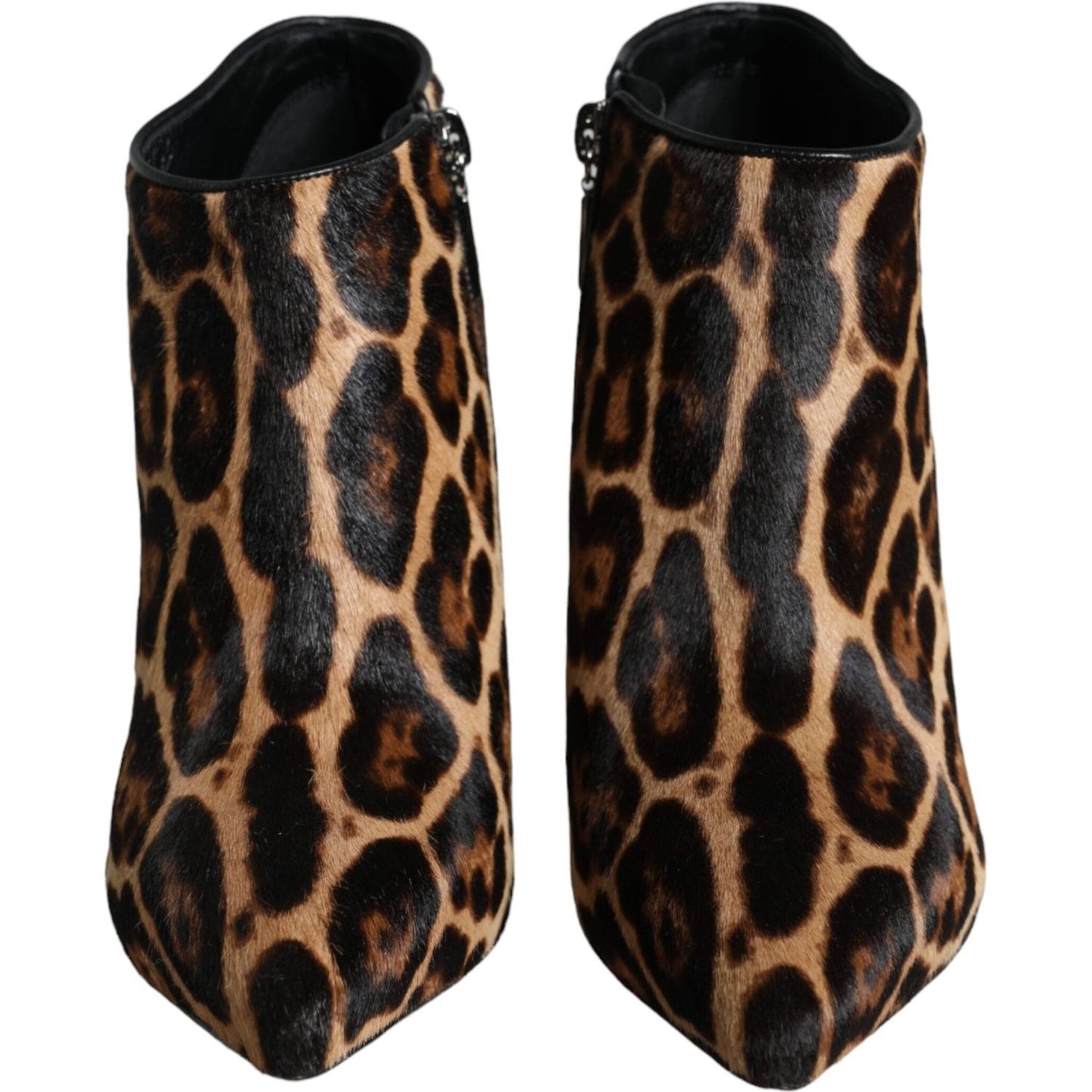 Dolce & Gabbana Brown Leopard Calf Fur Heels Ankle Boots Shoes Dolce & Gabbana Black