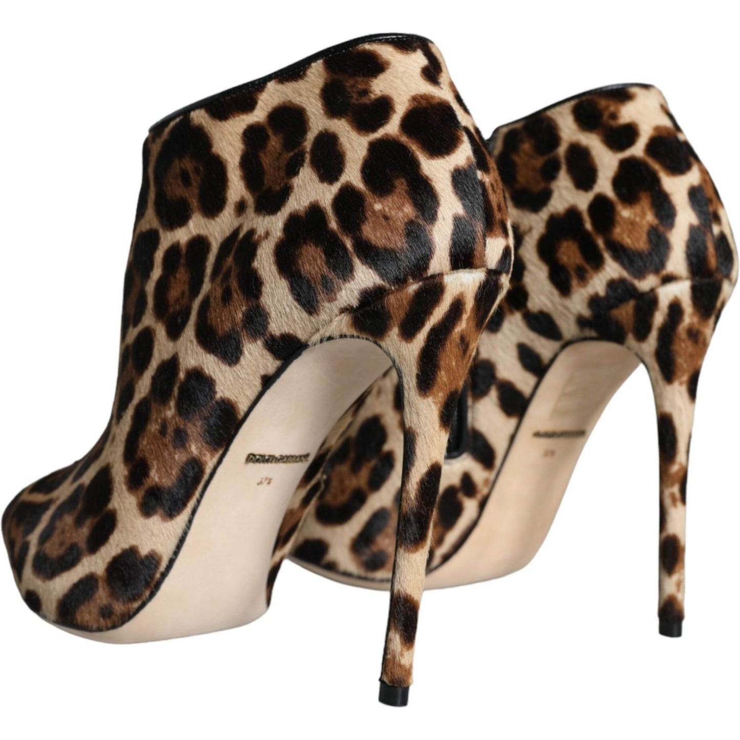 Dolce & Gabbana Brown Leopard Calf Fur Heels Ankle Boots Shoes Dolce & Gabbana Black