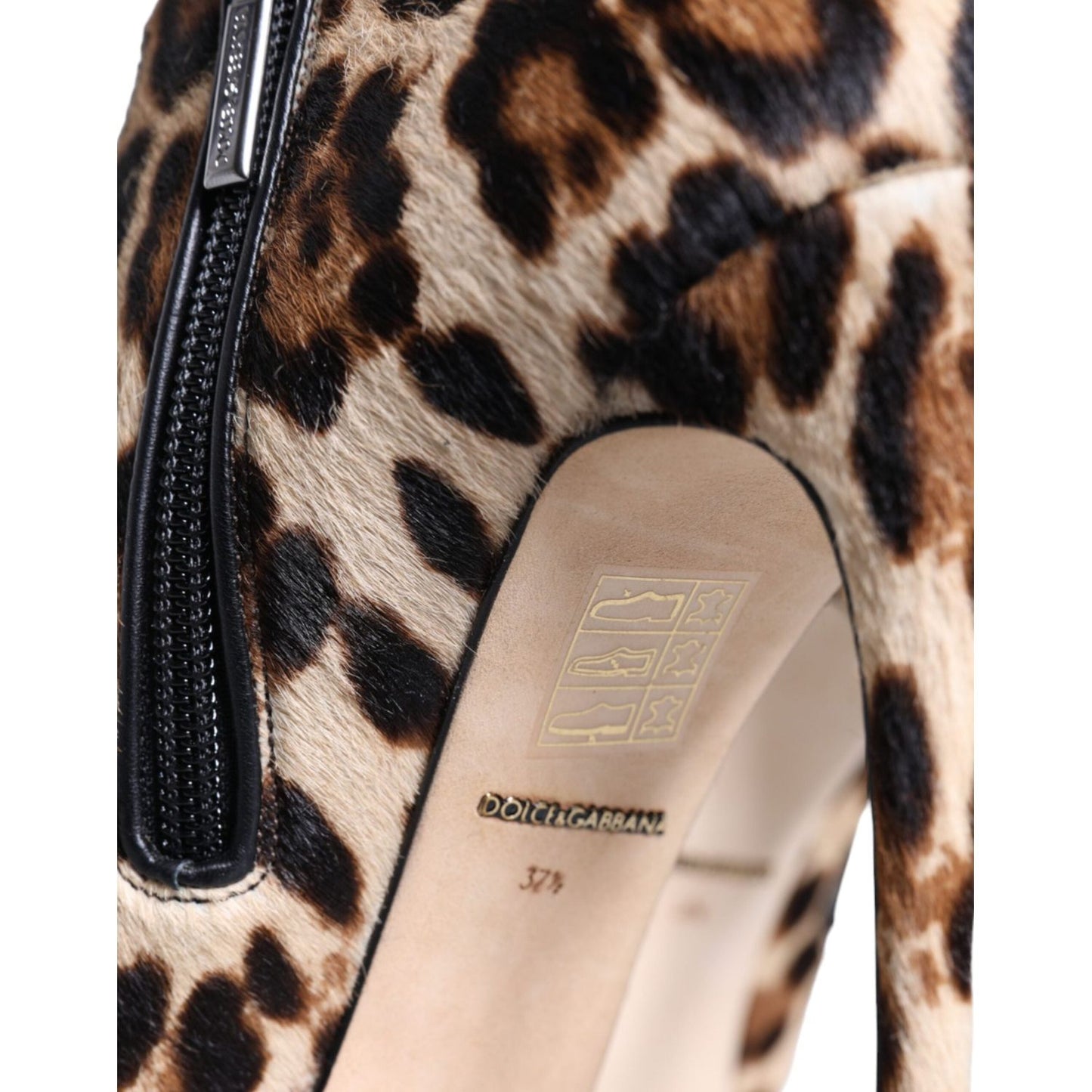 Dolce & Gabbana Brown Leopard Calf Fur Heels Ankle Boots Shoes Dolce & Gabbana Tan