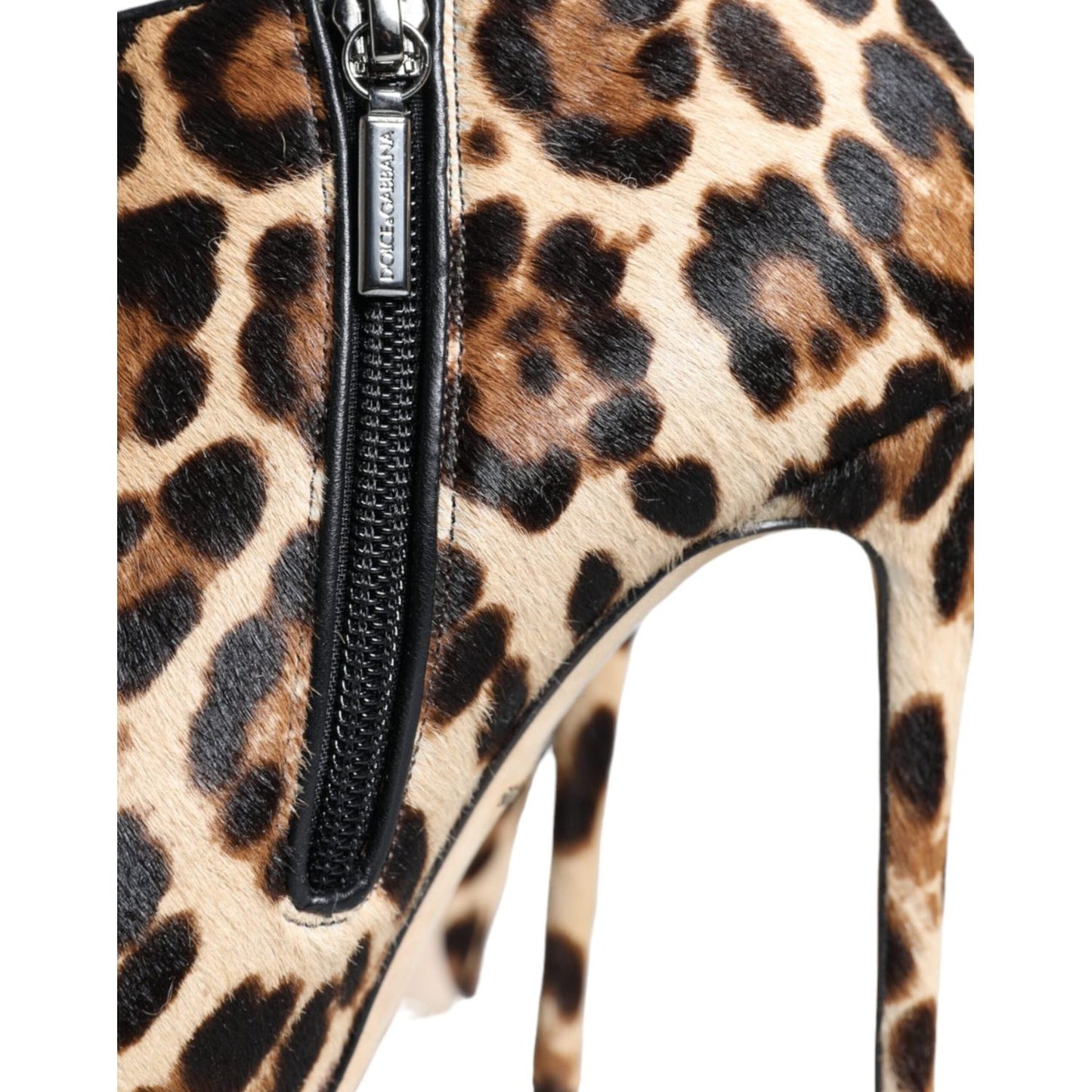 Dolce & Gabbana Brown Leopard Calf Fur Heels Ankle Boots Shoes Dolce & Gabbana Wheat