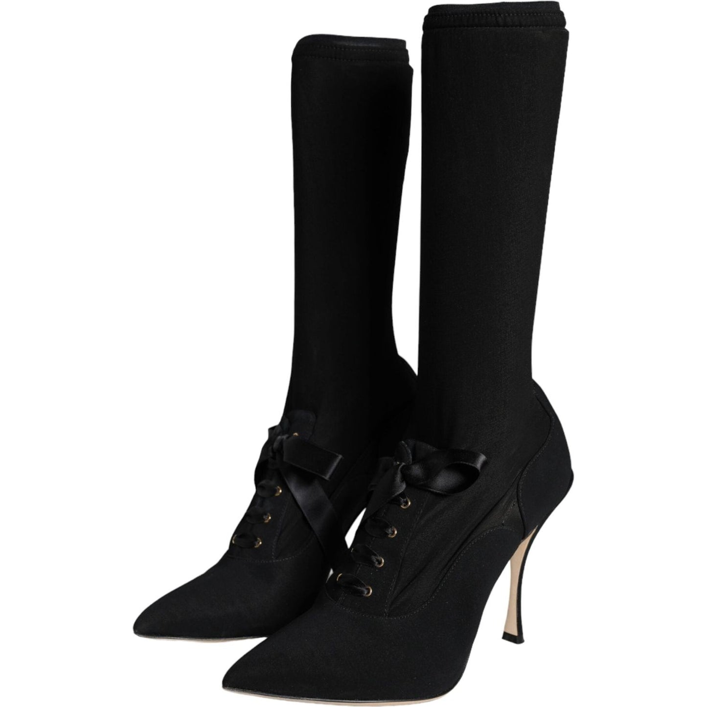 Dolce & Gabbana Black Stiletto Heels Mid Calf Boots Shoes Dolce & Gabbana Black