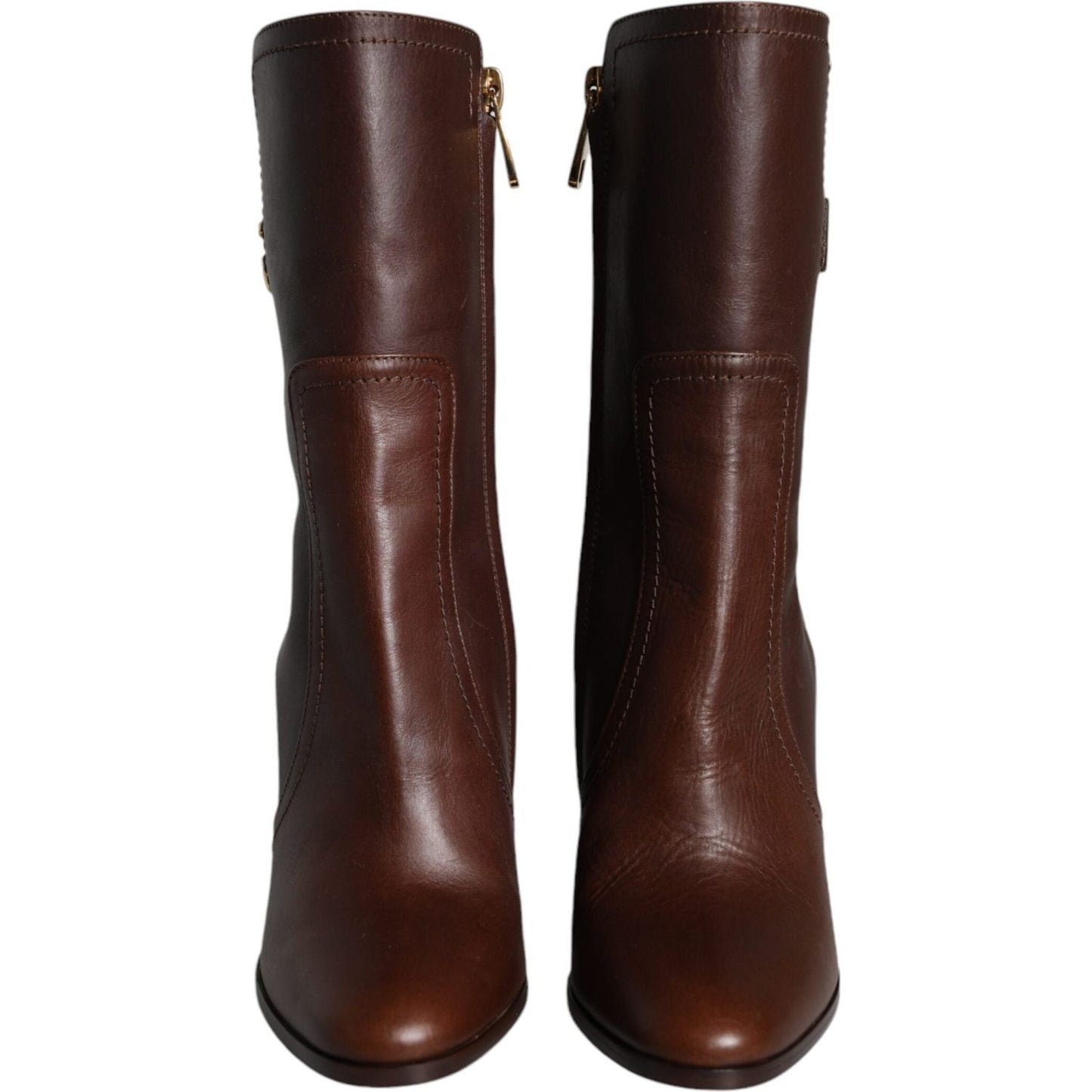 Dolce & Gabbana Brown Leather Heels Mid Calf Boots Shoes Dolce & Gabbana Dark Slate Gray
