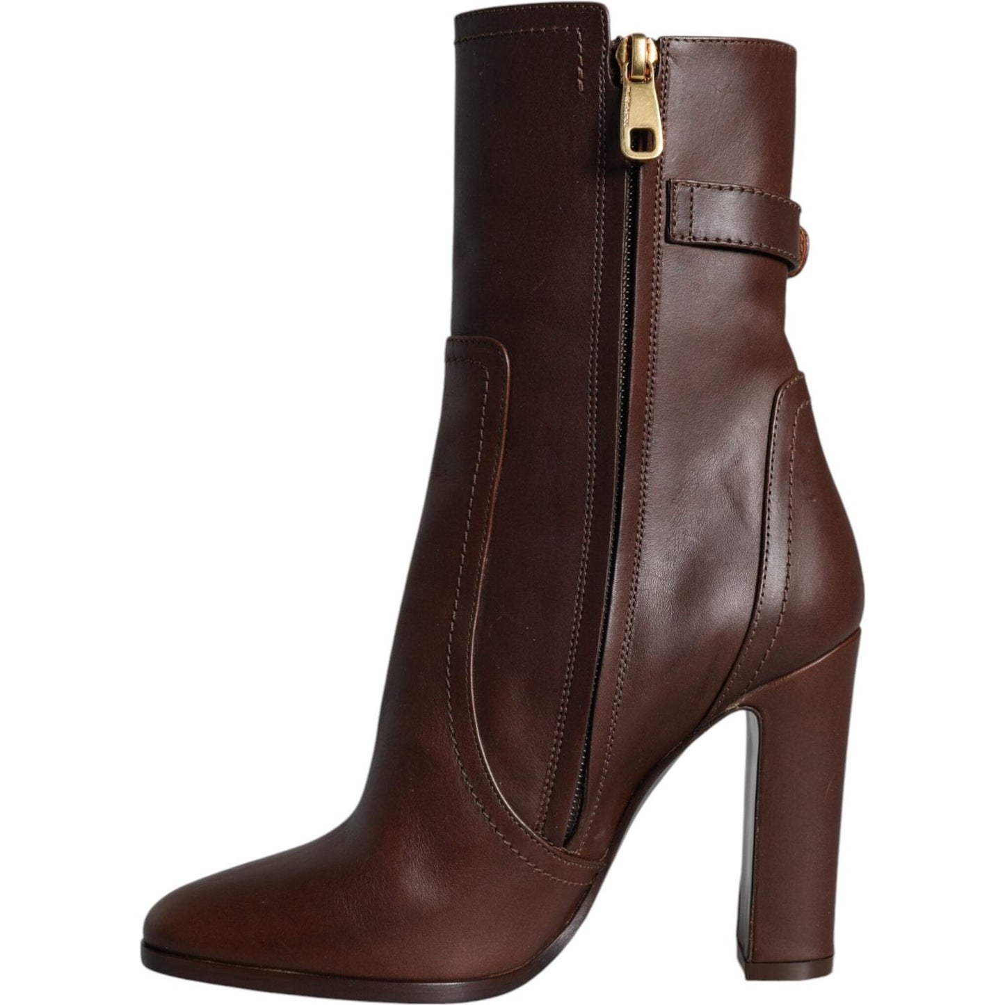 Dolce & Gabbana Brown Leather Heels Mid Calf Boots Shoes Dolce & Gabbana Dark Slate Gray