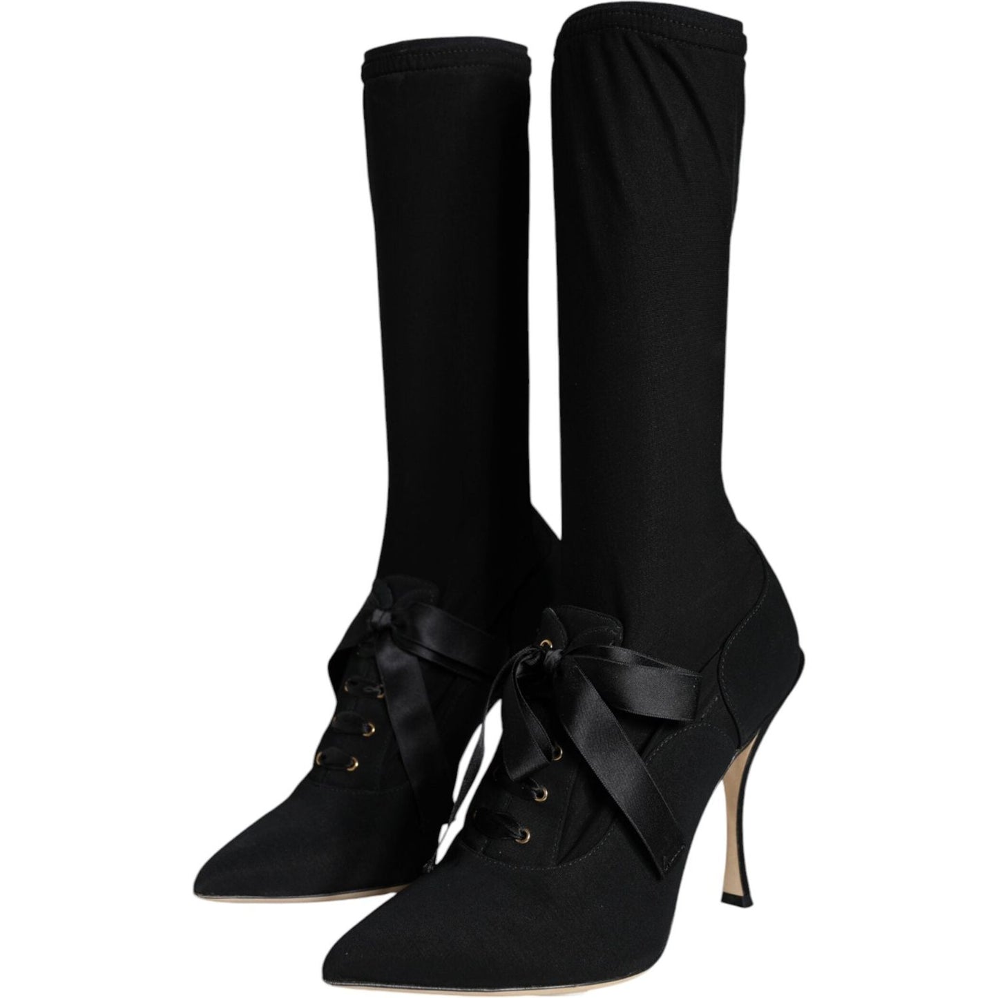 Dolce & Gabbana Black Stiletto Heels Mid Calf Boots Shoes Dolce & Gabbana Black