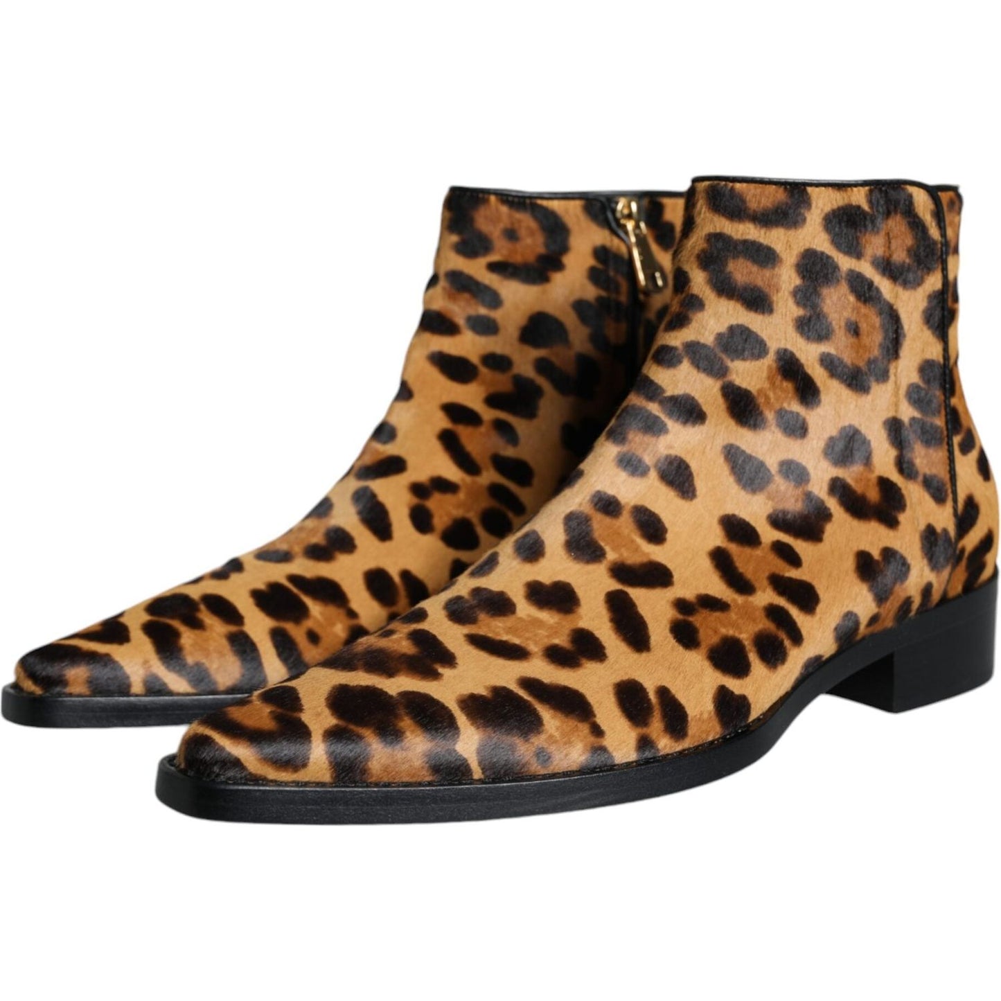 Dolce & Gabbana Brown Leopard Calf Fur Ankle Boots Shoes Dolce & Gabbana Dark Khaki