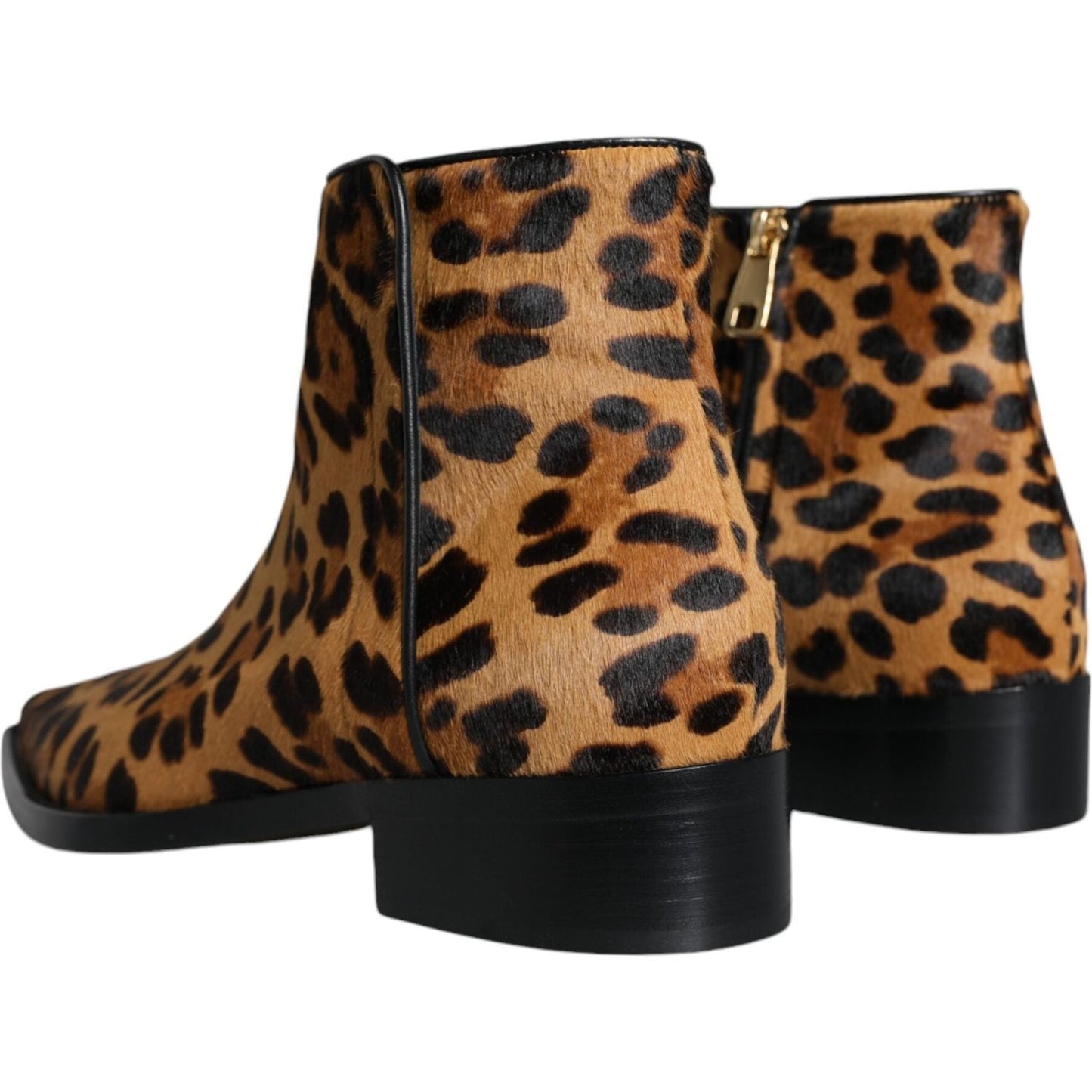 Dolce & Gabbana Brown Leopard Calf Fur Ankle Boots Shoes Dolce & Gabbana Black