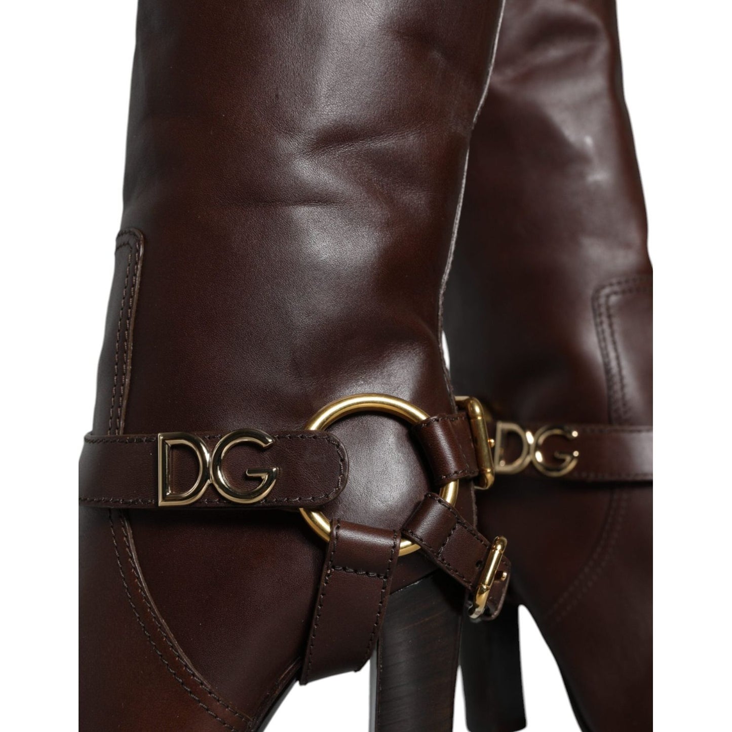 Dolce & Gabbana Brown Leather Gold Tone Logo High Boots Shoes Dolce & Gabbana Dark Slate Gray