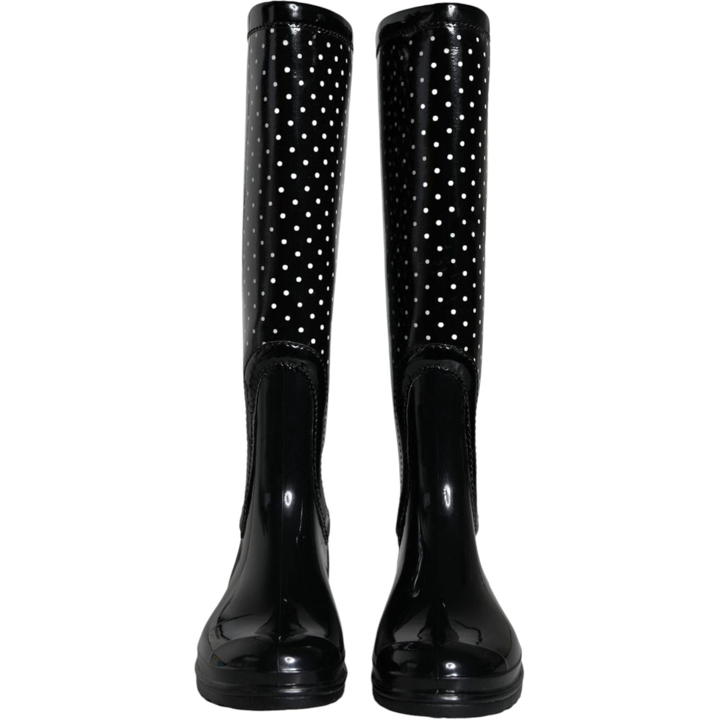 Dolce & Gabbana Black Polka Dot Rubber Knee High Boots Shoes Dolce & Gabbana Black