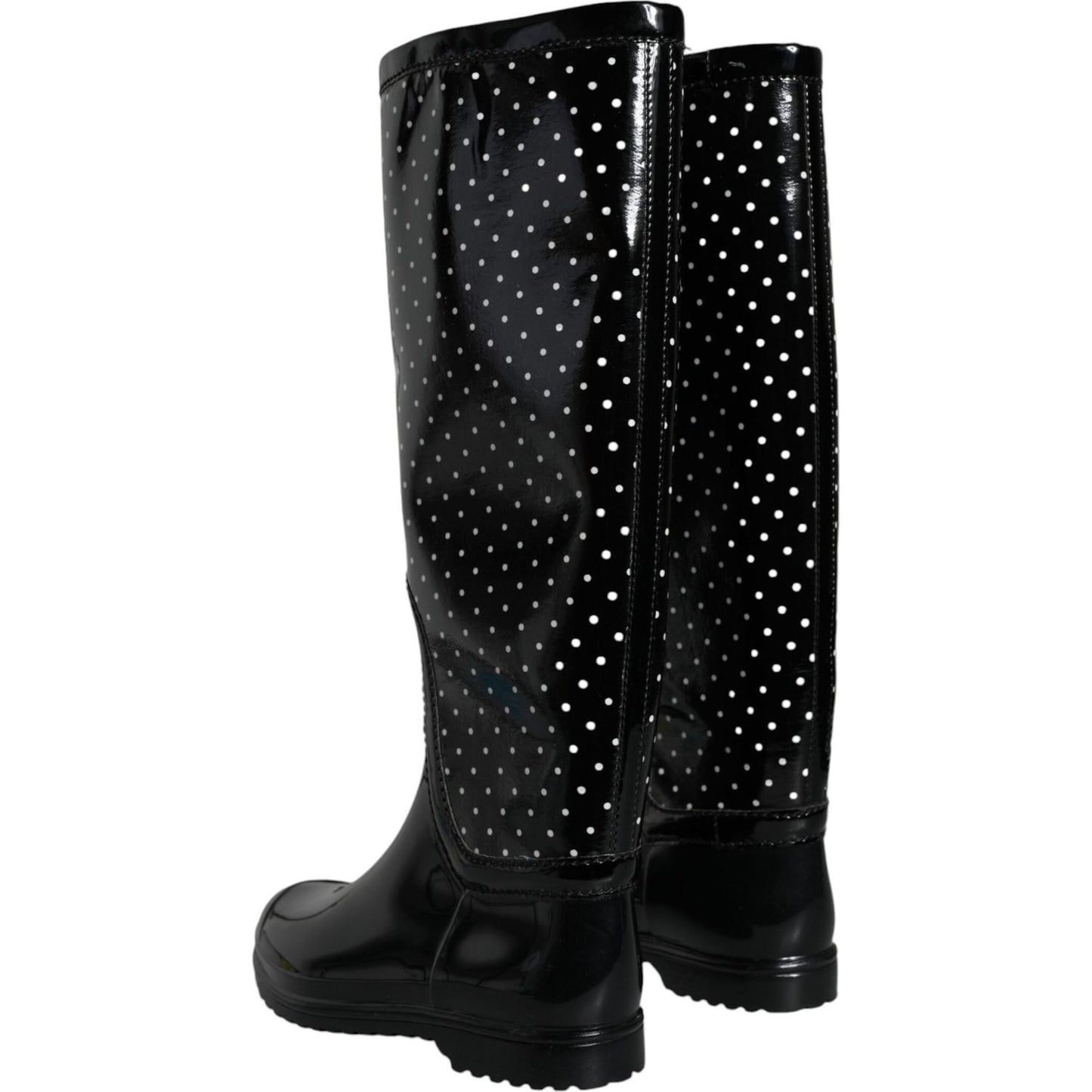Dolce & Gabbana Black Polka Dot Rubber Knee High Boots Shoes Dolce & Gabbana Black