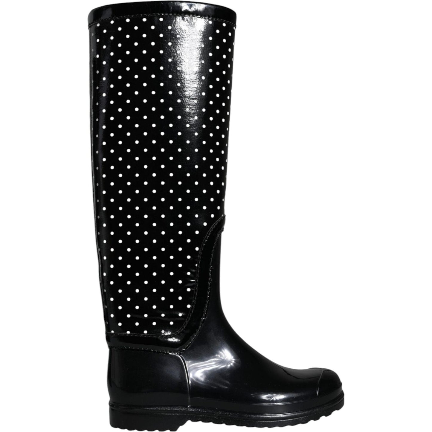 Dolce & Gabbana Black Polka Dot Rubber Knee High Boots Shoes Dolce & Gabbana Black
