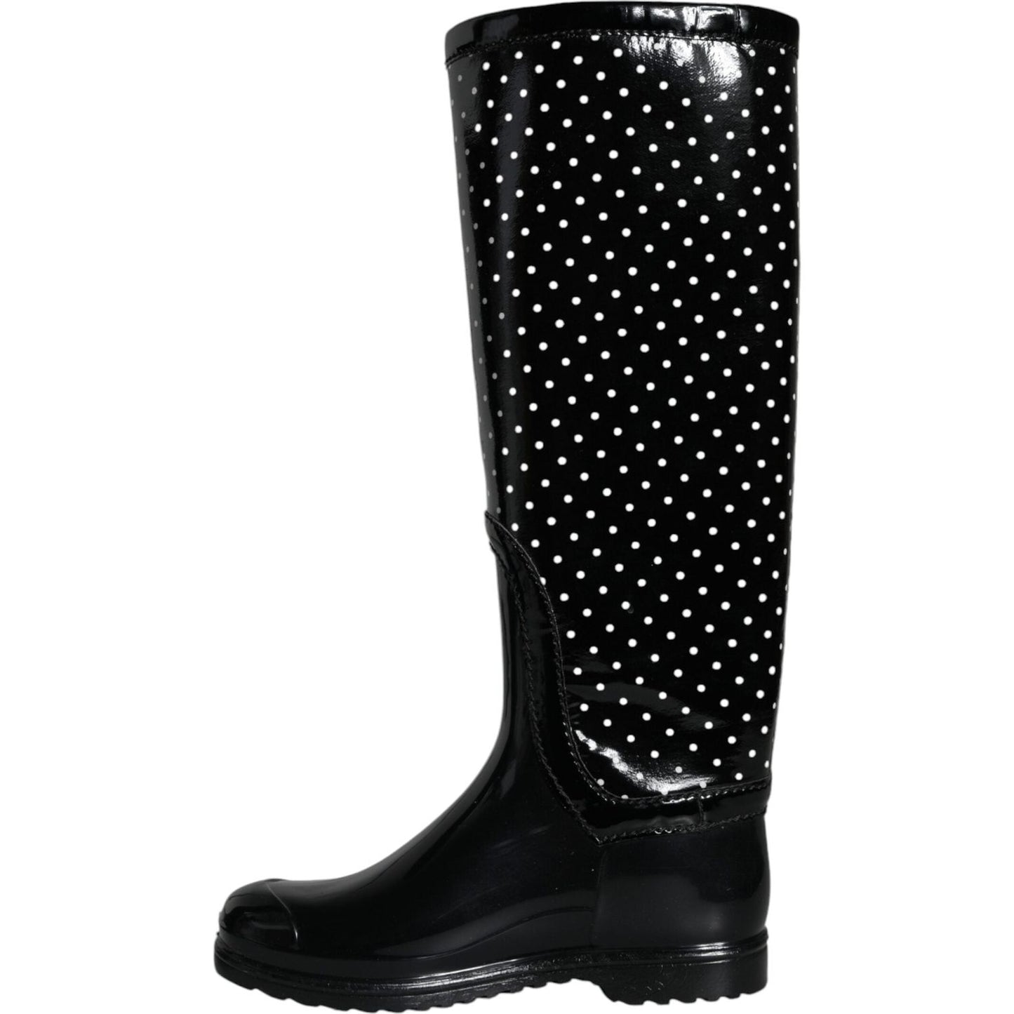 Dolce & Gabbana Black Polka Dot Rubber Knee High Boots Shoes Dolce & Gabbana Black