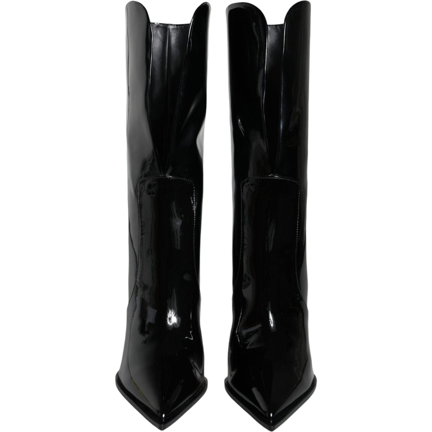 Dolce & Gabbana Black Patent Leather Mid Calf Boots Shoes Dolce & Gabbana Black