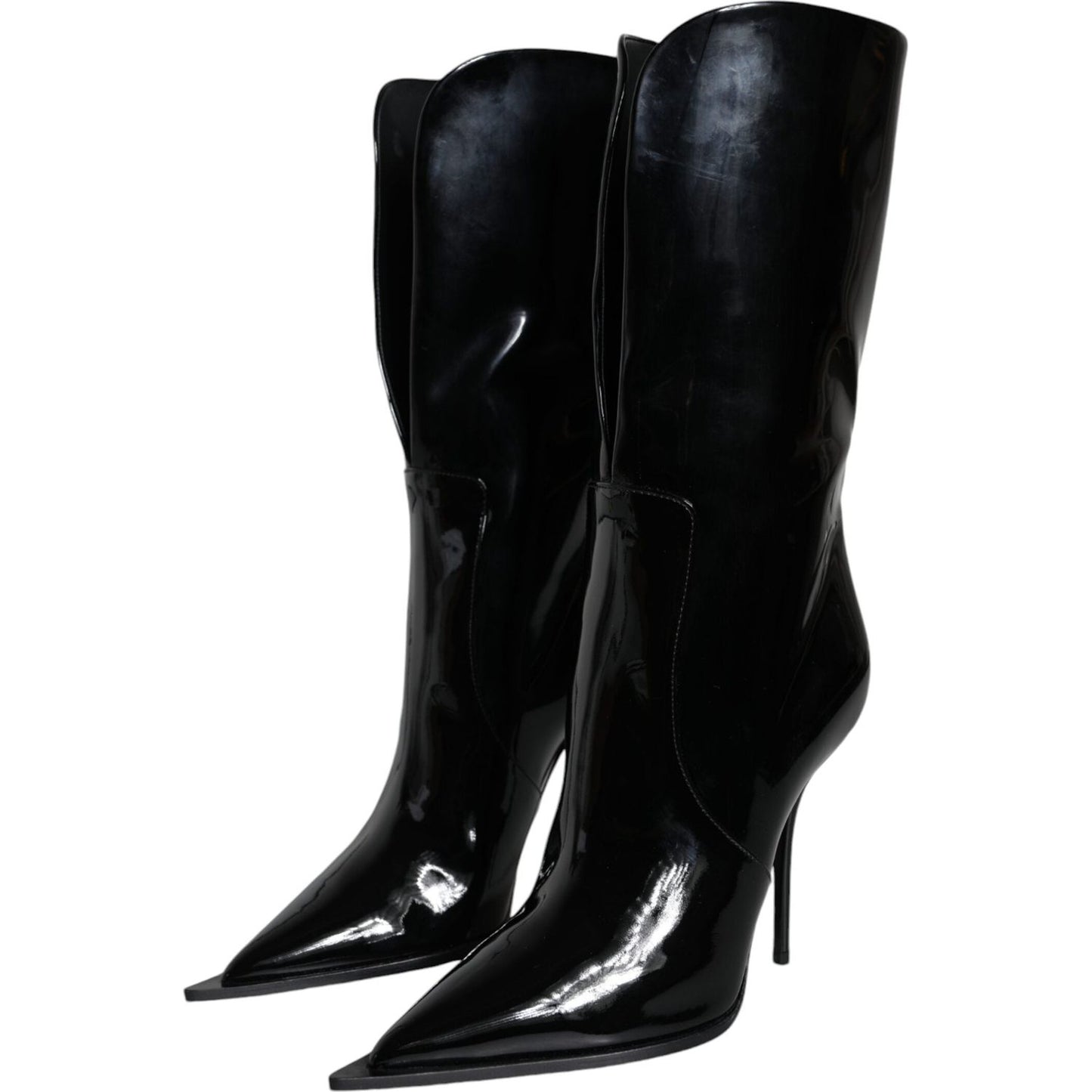 Dolce & Gabbana Black Patent Leather Mid Calf Boots Shoes Dolce & Gabbana Black