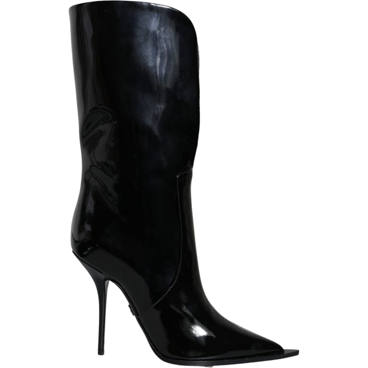 Dolce & Gabbana Black Patent Leather Mid Calf Boots Shoes Dolce & Gabbana Black