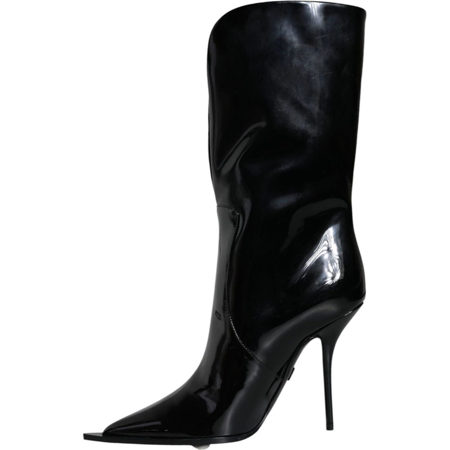 Dolce & Gabbana Black Patent Leather Mid Calf Boots Shoes Dolce & Gabbana Black