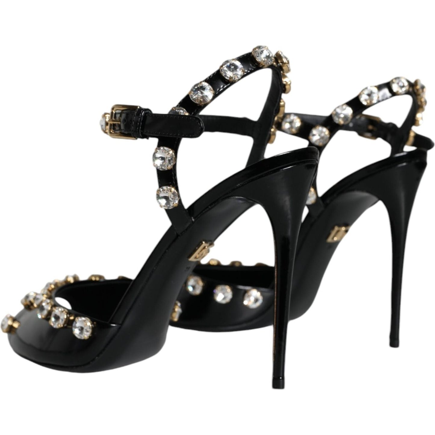 Dolce & Gabbana Black Leather Crystal Ankle Strap Sandals Shoes Dolce & Gabbana Black