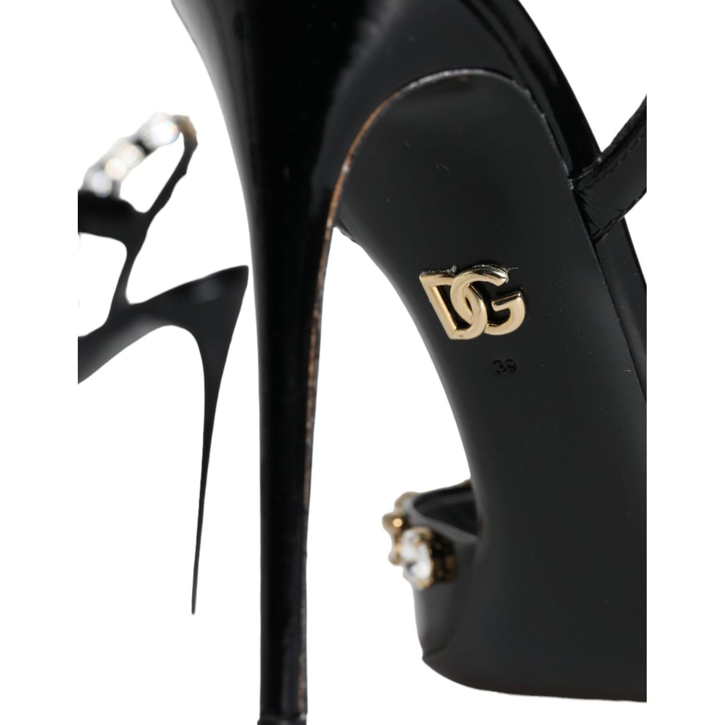 Dolce & Gabbana Black Leather Crystal Ankle Strap Sandals Shoes Dolce & Gabbana Black