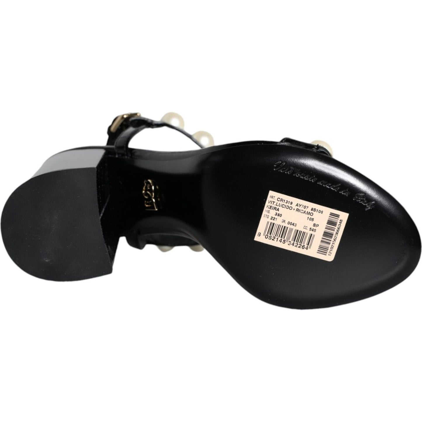 Dolce & Gabbana Black Leather Pearls T-strap Sandals Shoes Dolce & Gabbana Black