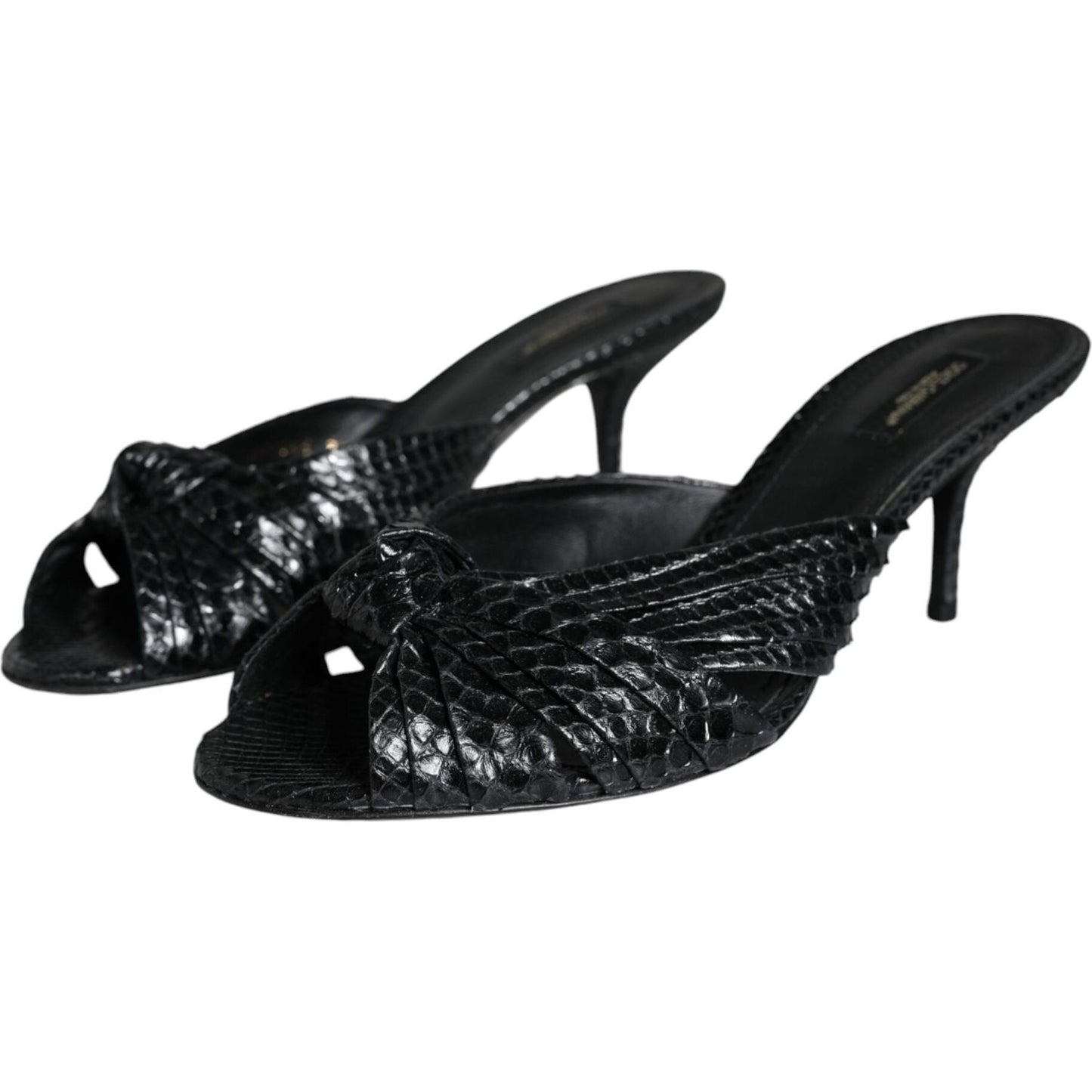 Dolce & Gabbana Black Leather Heels Slides Sandals Shoes Dolce & Gabbana Black