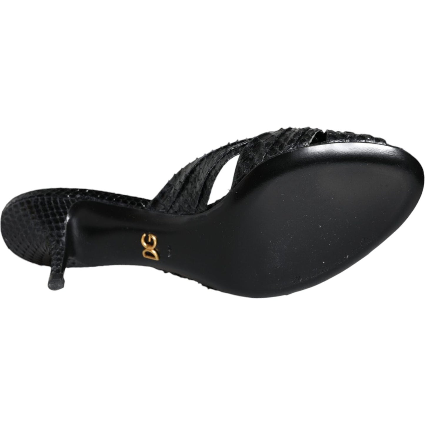 Dolce & Gabbana Black Leather Heels Slides Sandals Shoes Dolce & Gabbana Dark Slate Gray