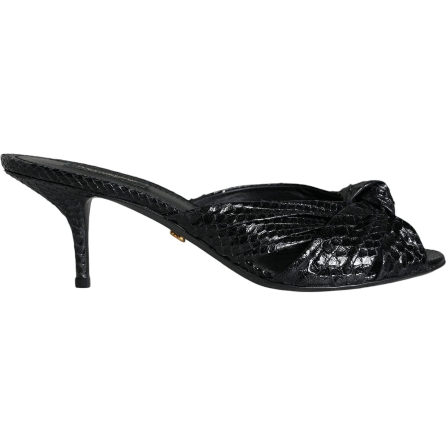 Dolce & Gabbana Black Leather Heels Slides Sandals Shoes Dolce & Gabbana Black