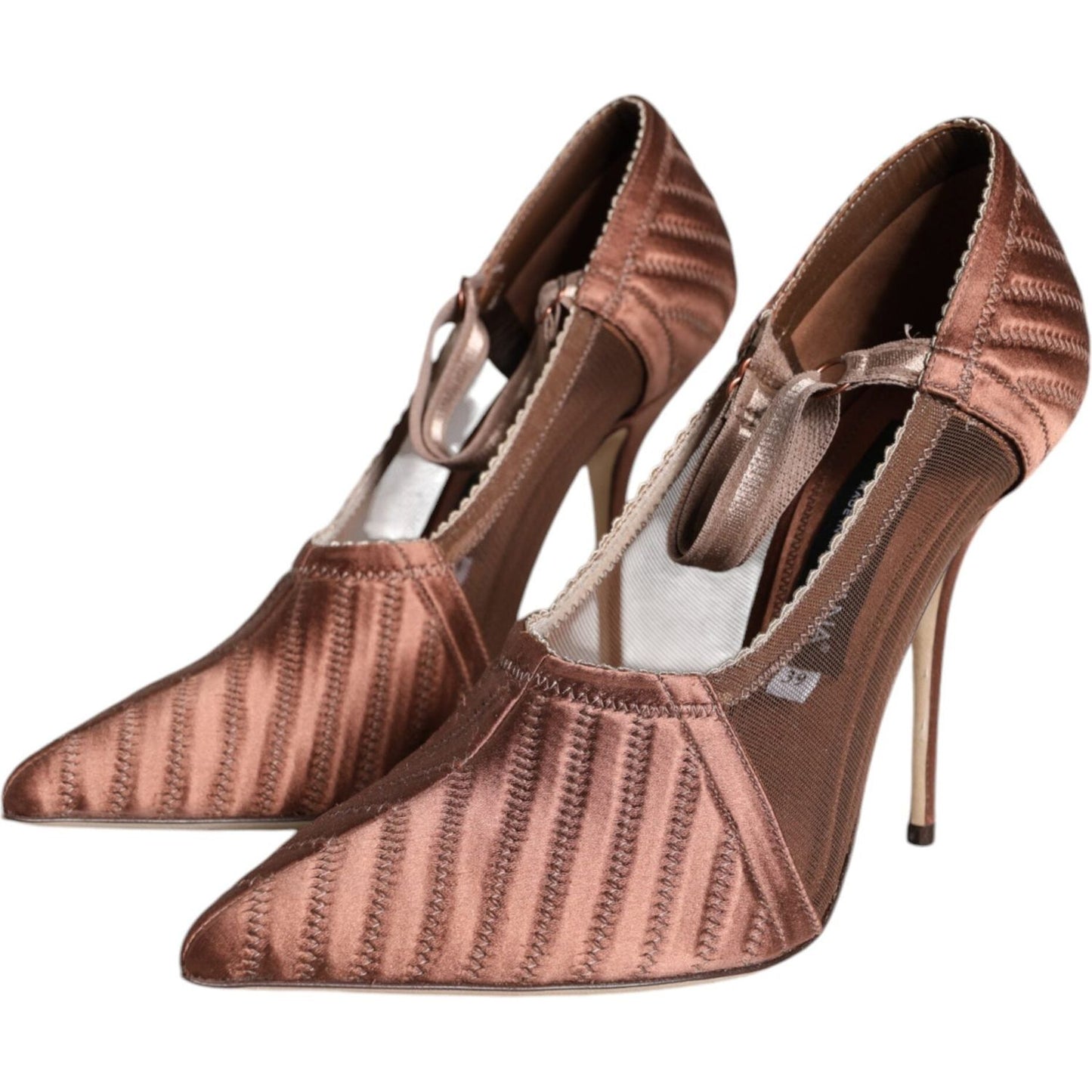 Dolce & Gabbana Brown Mesh Viscose Ankle Strap Pumps Shoes Dolce & Gabbana Dim Gray