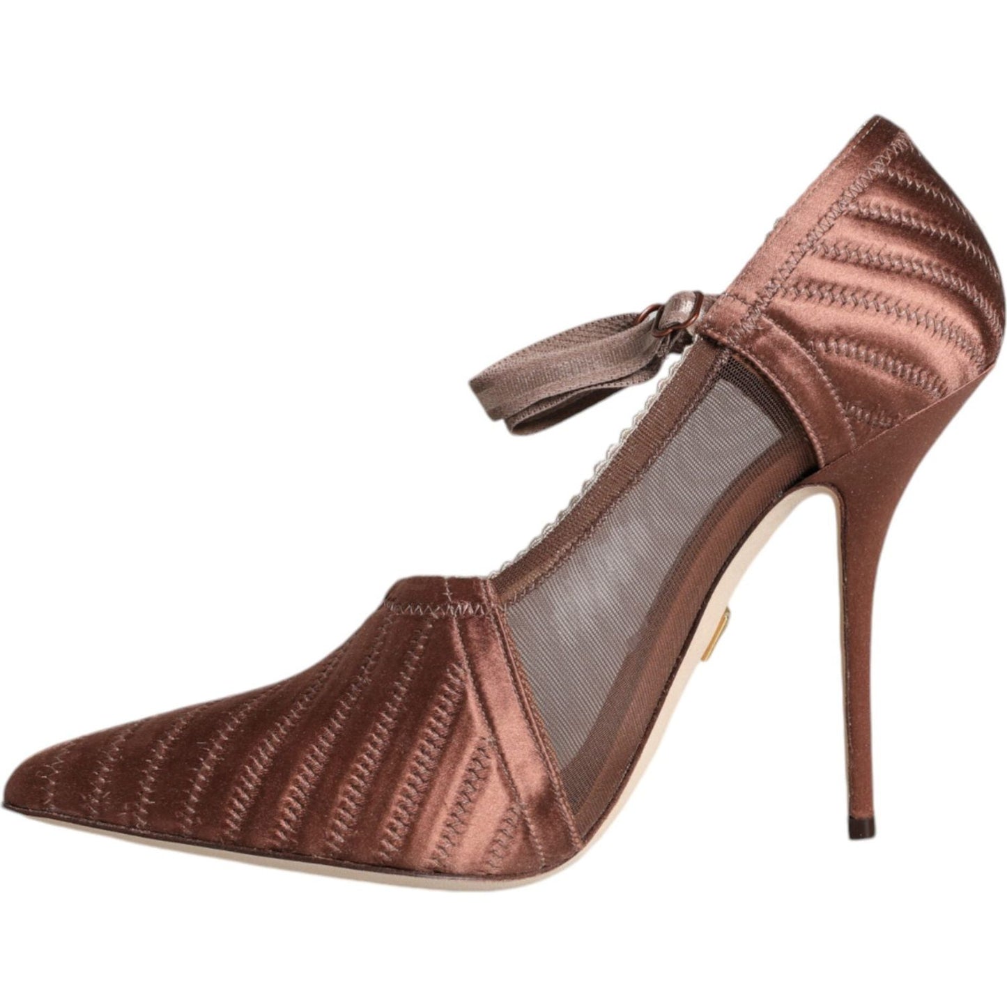 Dolce & Gabbana Brown Mesh Viscose Ankle Strap Pumps Shoes Dolce & Gabbana Dim Gray