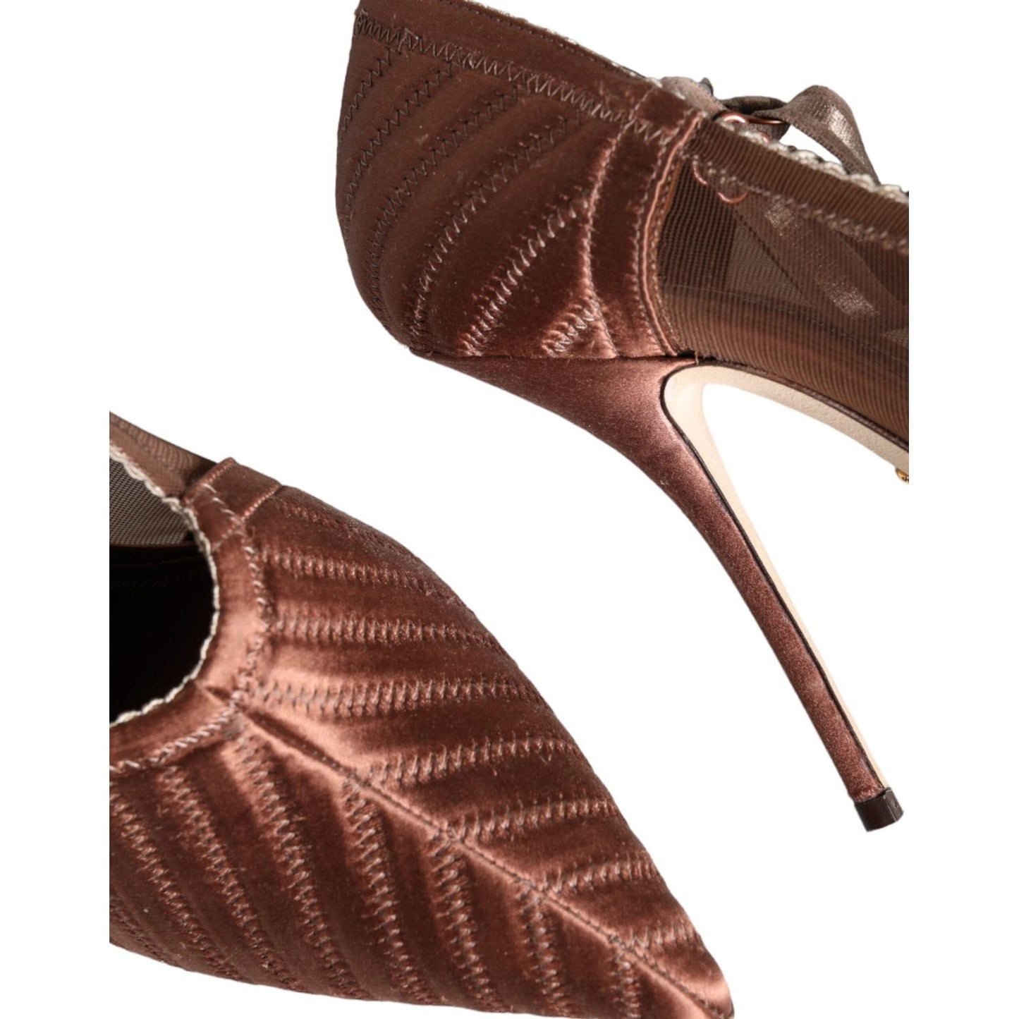 Dolce & Gabbana Brown Mesh Viscose Ankle Strap Pumps Shoes Dolce & Gabbana Saddle Brown