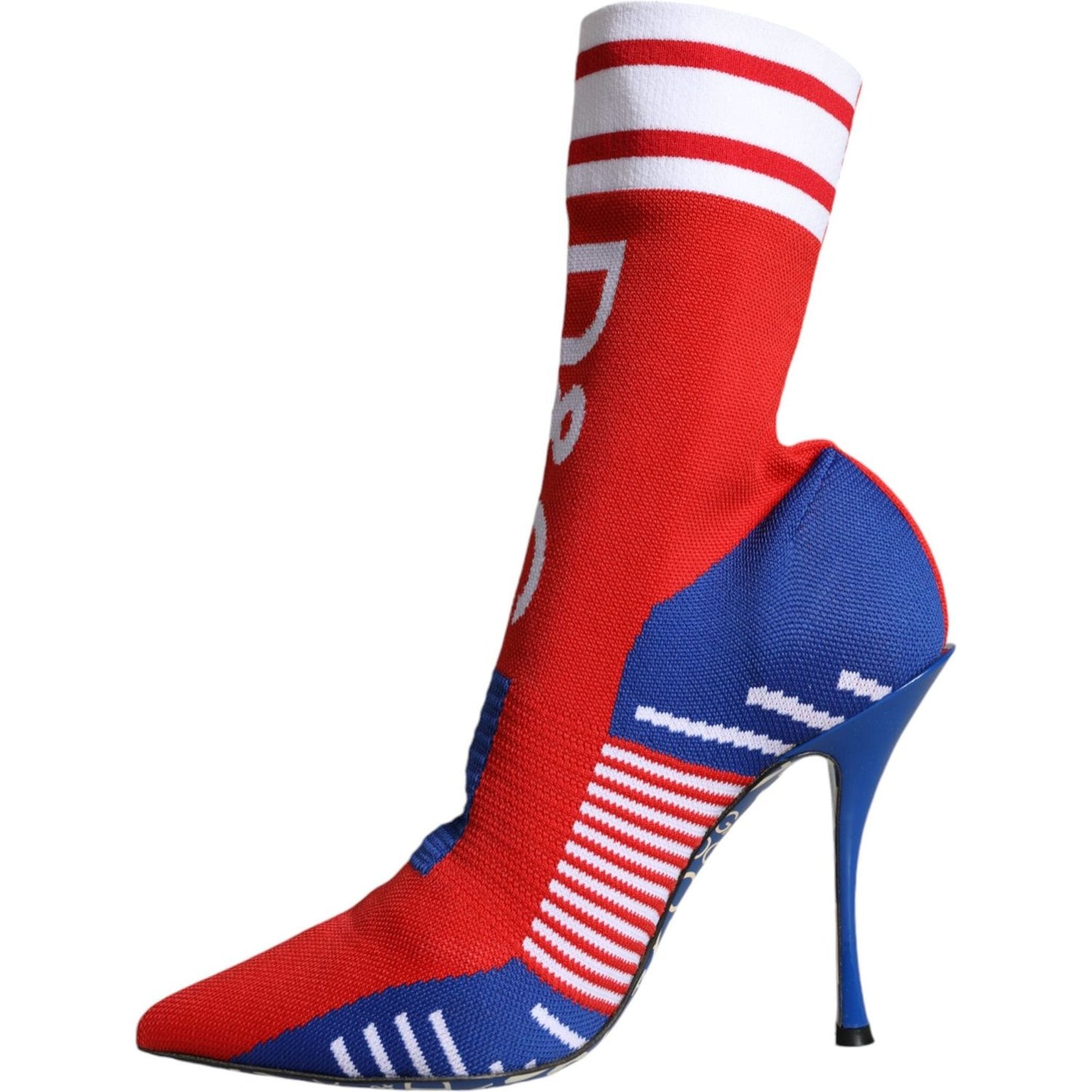 Dolce & Gabbana Red Blue Stretch Sock Style Ankle Boots Logo Shoes Dolce & Gabbana Dark Slate Blue