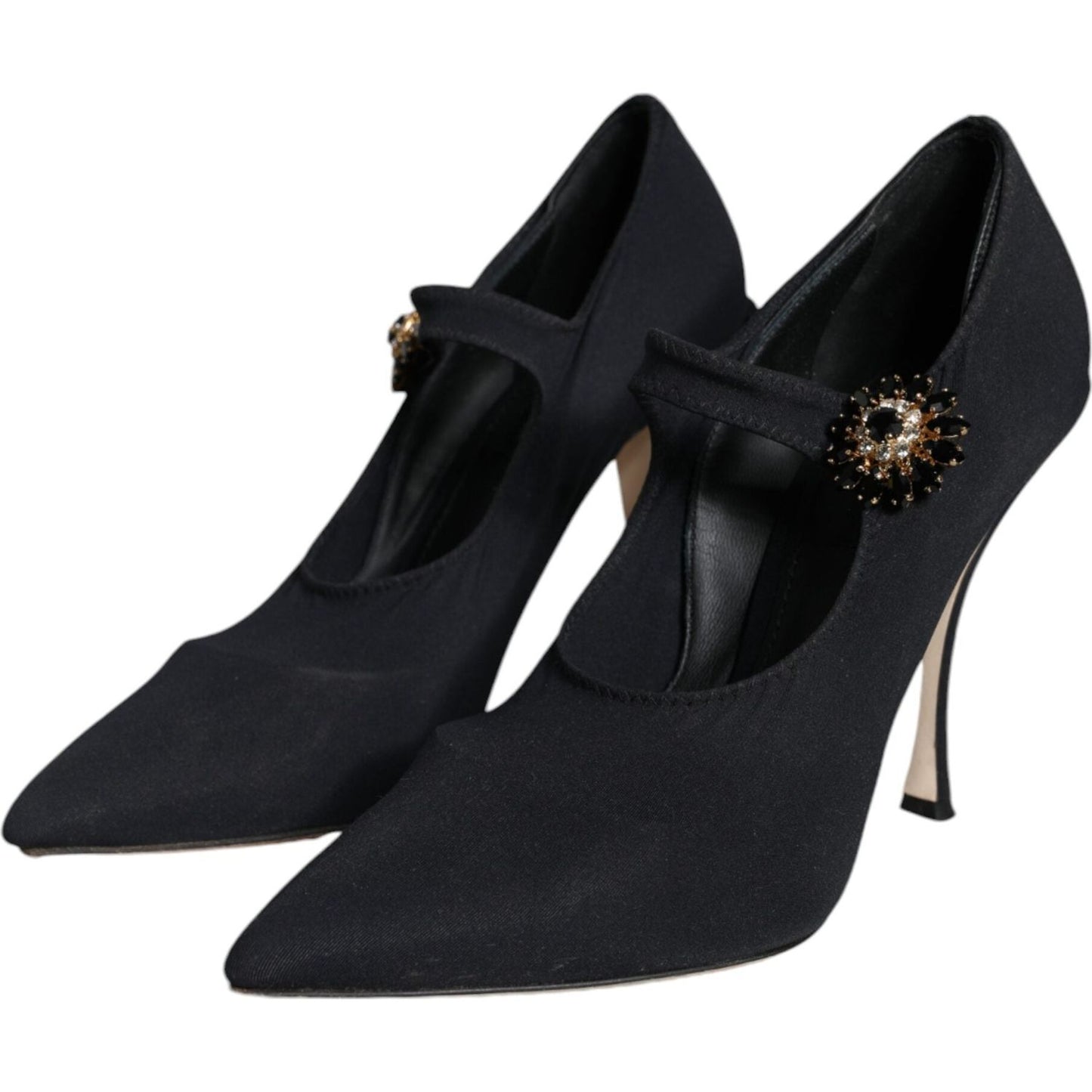 Dolce & Gabbana Black Mary Jane Crystal Pumps, 65% Nylon, 35% Elastane, Leather Sole, Preowned with Tags, High Heel Shoes.