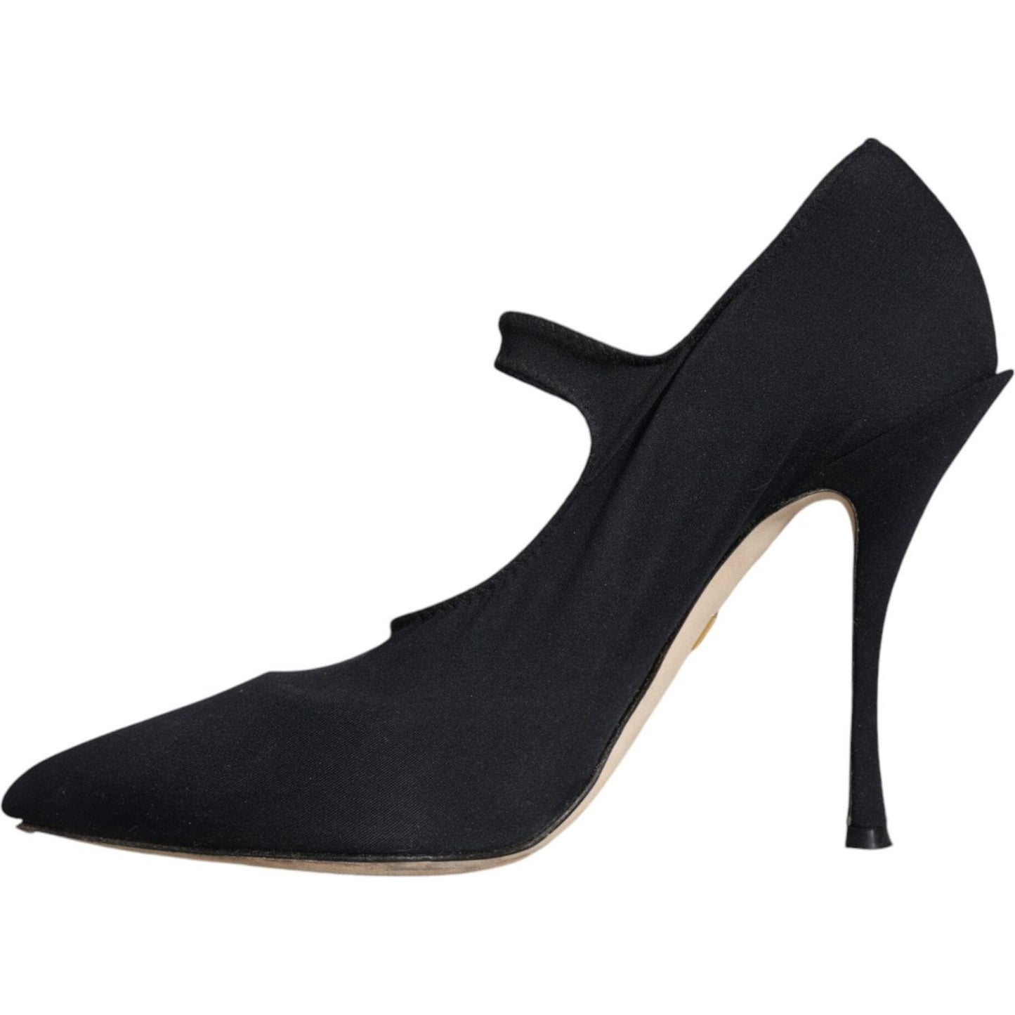 Dolce & Gabbana Black Mary Jane Jersey Crystal Pumps with leather sole, featuring black and clear crystals, slightly preowned.