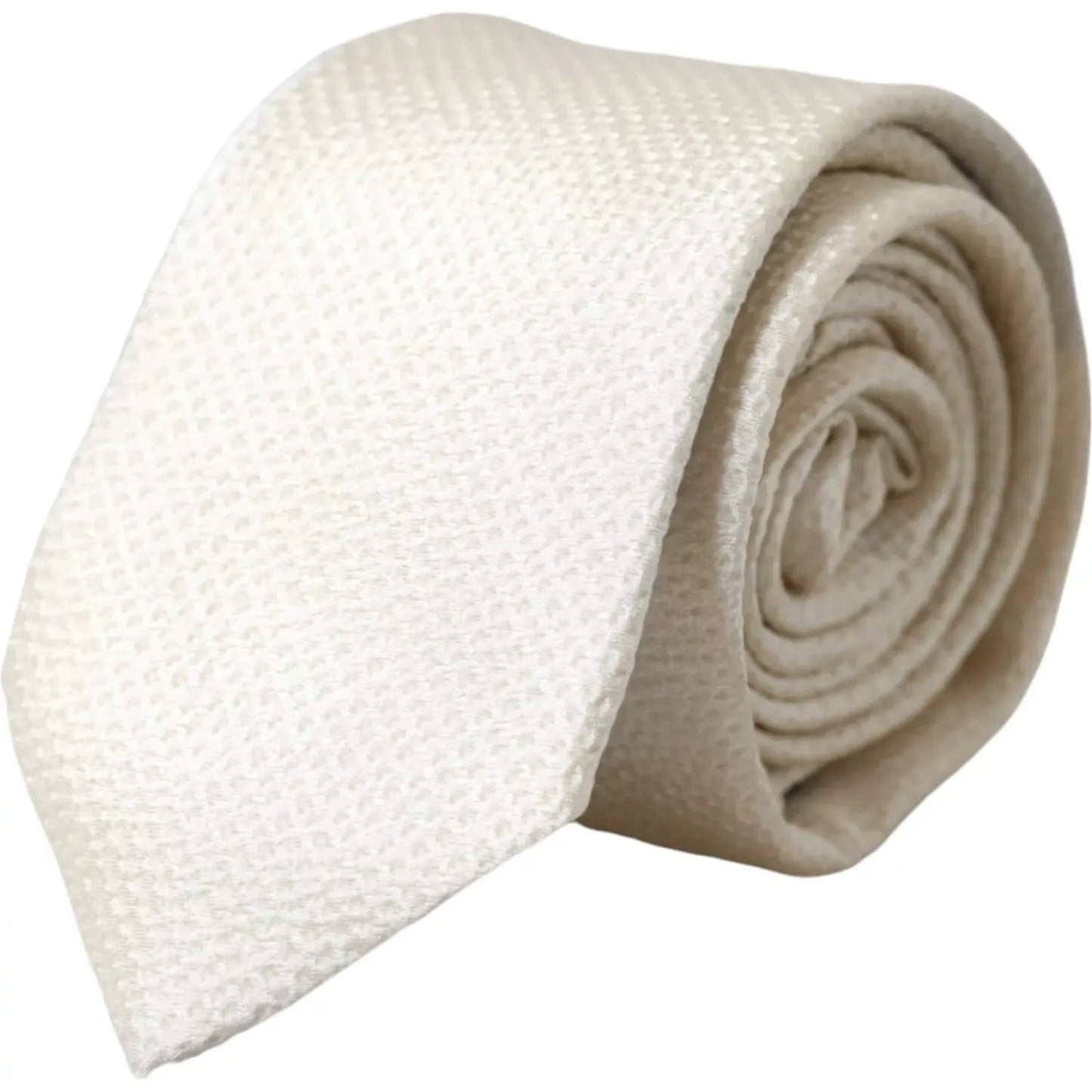 Dolce & Gabbana Off White 100% Silk Adjustable Necktie Men Tie Dolce & Gabbana Dim Gray