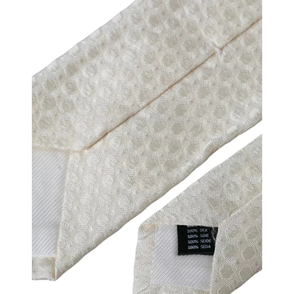 Dolce & Gabbana Off White Silk Adjustable Necktie Men Tie Dolce & Gabbana Gray